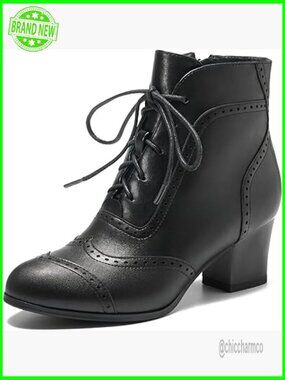 Lace Up Side Zipper Chunky Heel Ankle Booties Victorian Boots